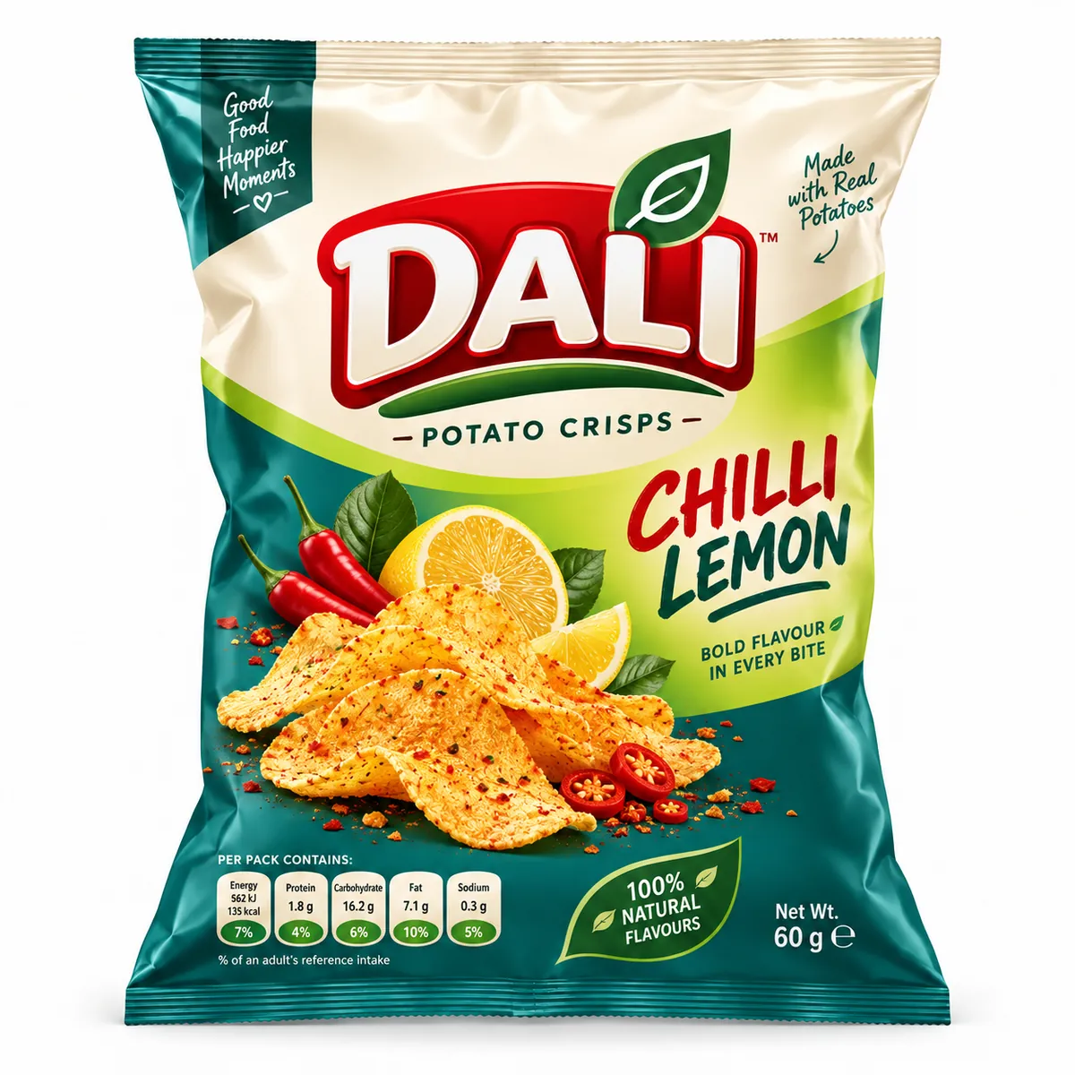 Dali chilli lemon potato crisps pack