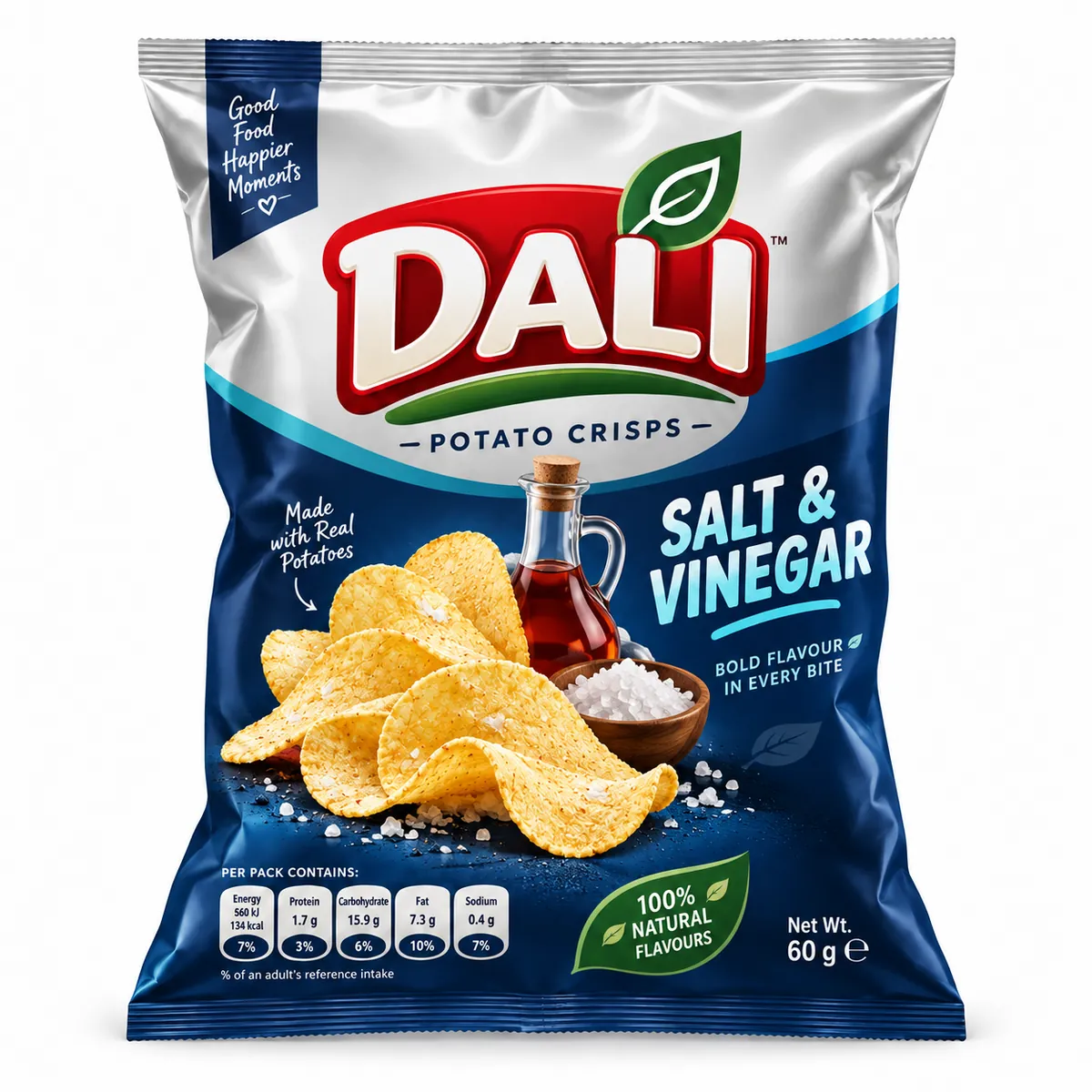 Dali salt and vinegar potato crisps pack