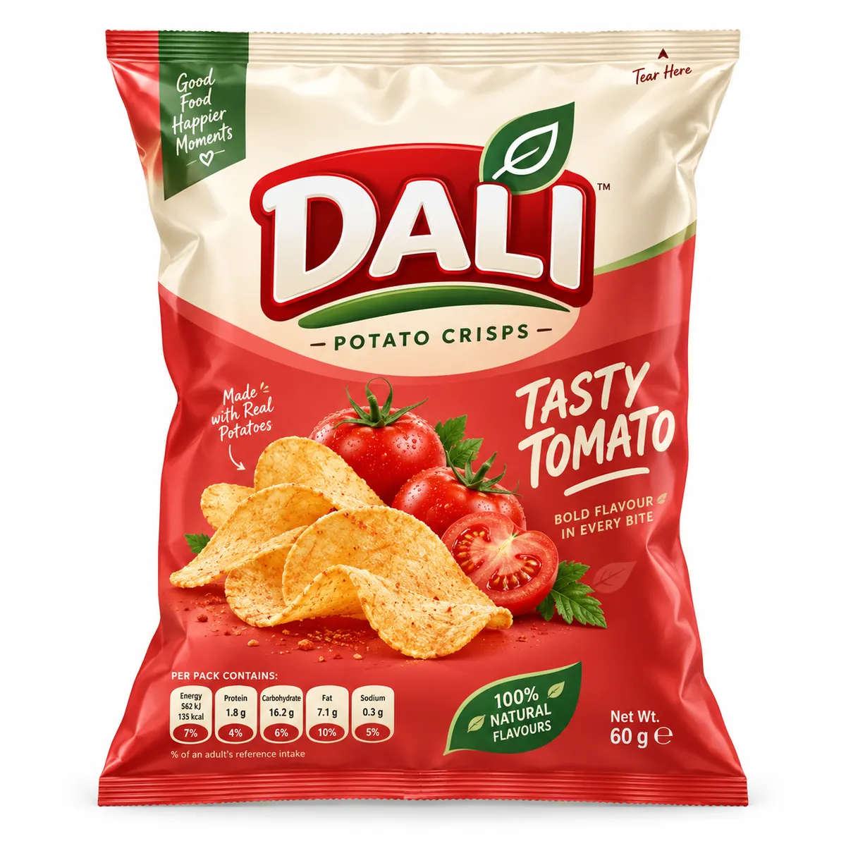 Dali tasty tomato potato crisps pack