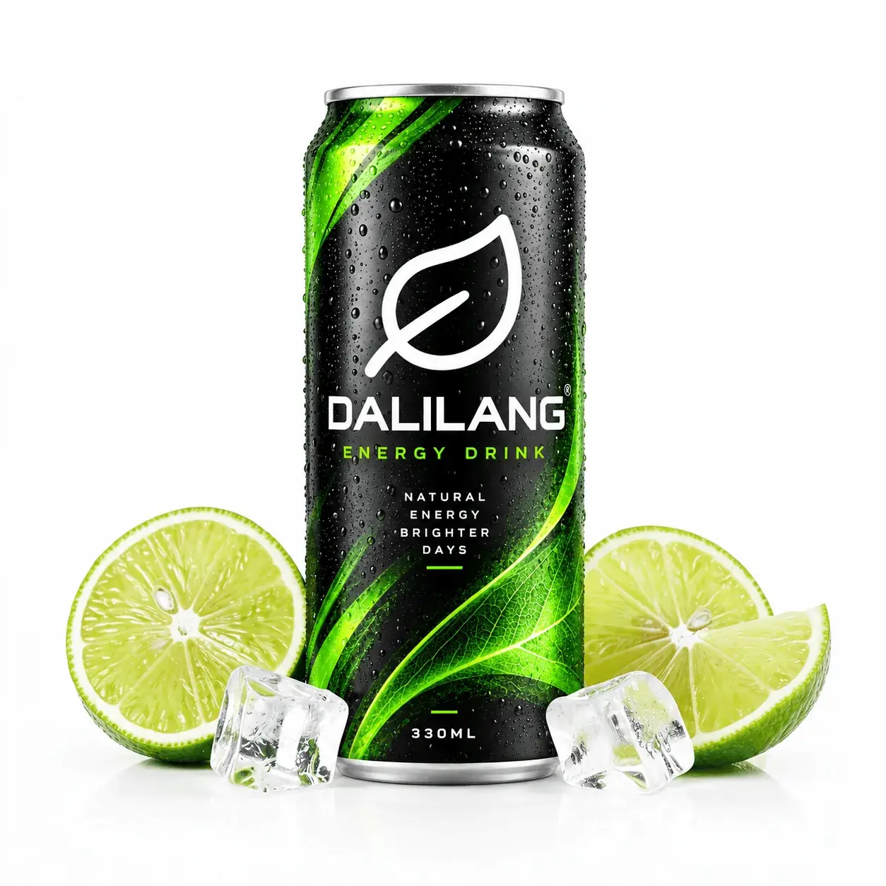 Chilled can of Dalilang energy drink with lime