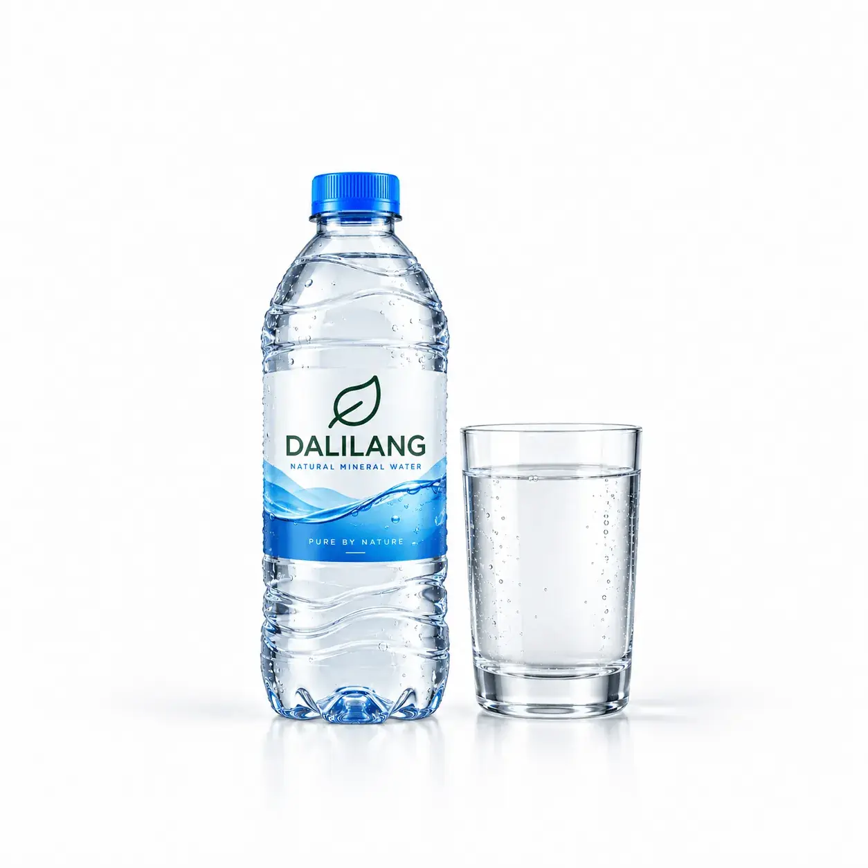 Three clear bottles of Dalilang pure spring water