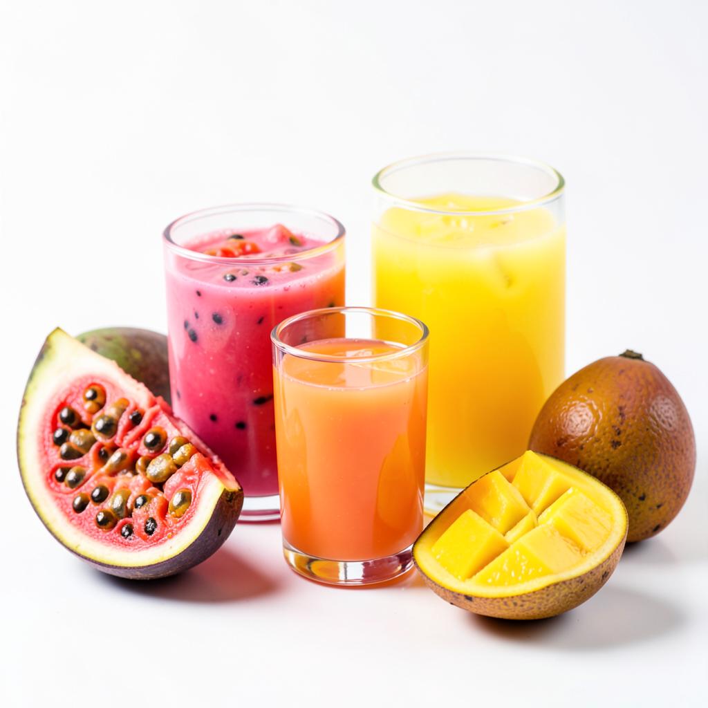 Glasses of Dalilang passion fruit and mango nectar
