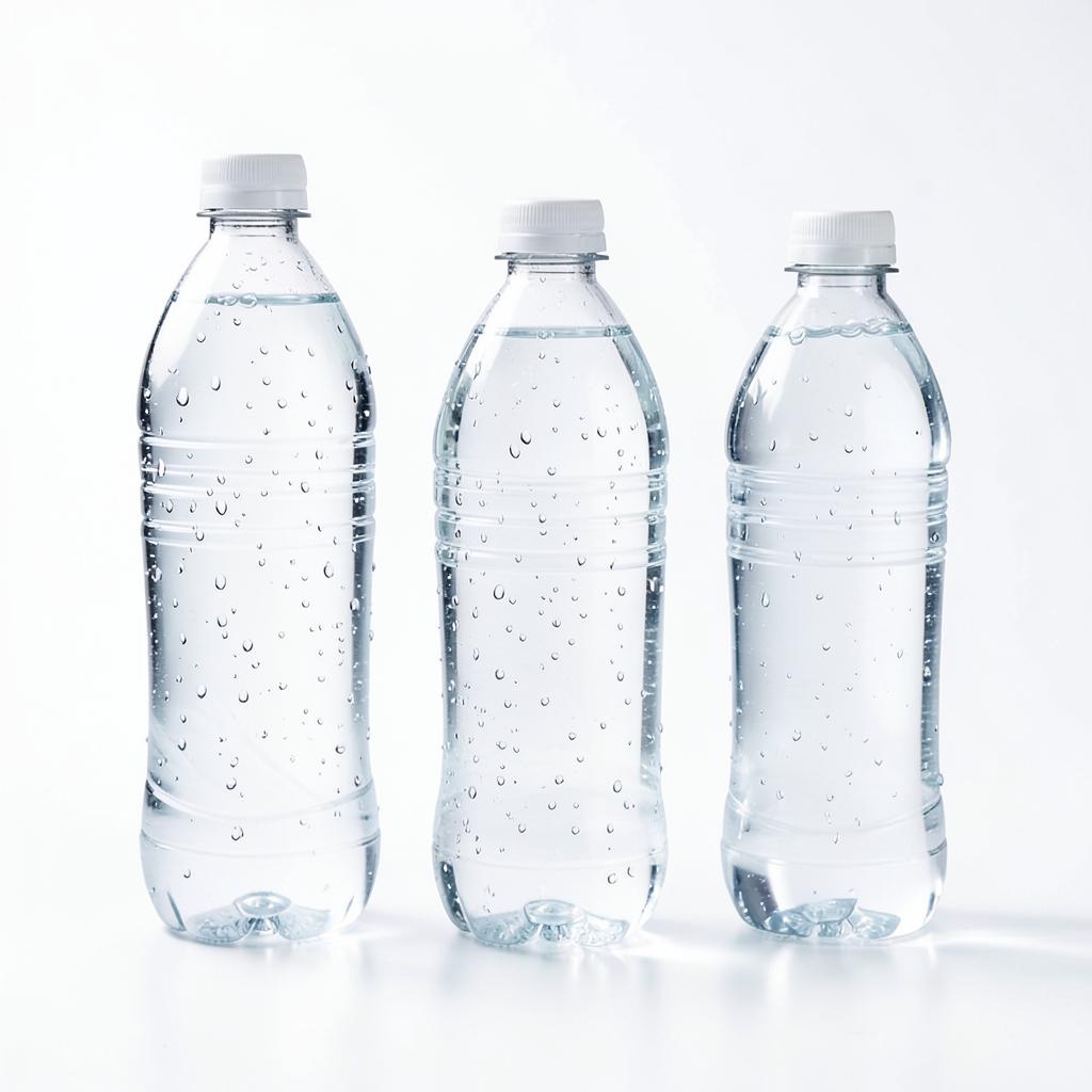 Three clear bottles of Dalilang pure spring water