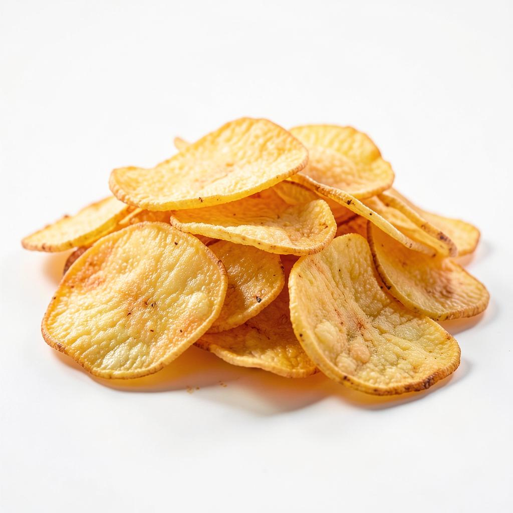 Golden Dalilang potato crisps on a white surface
